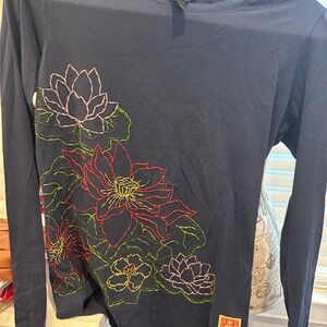 Navy Shirt with Floral Embroidery